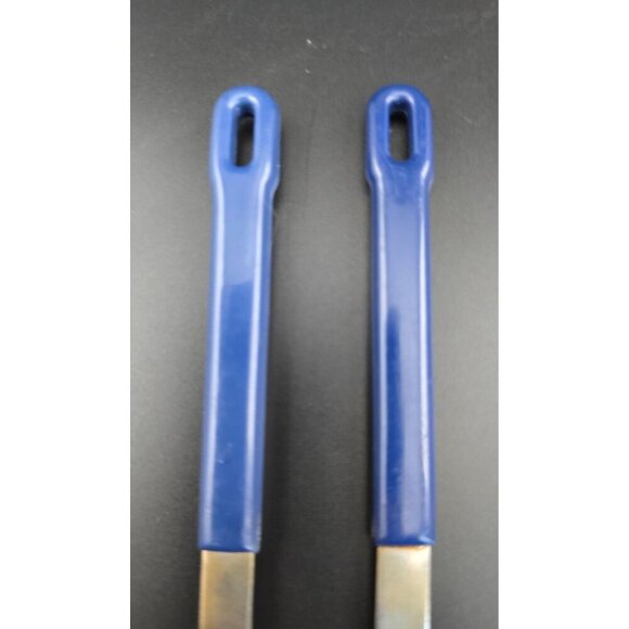 Set Of 4 Vintage MCM Stainless Steel Spoons With Blue Handles - Made In Taiwan - Picture 5 of 6